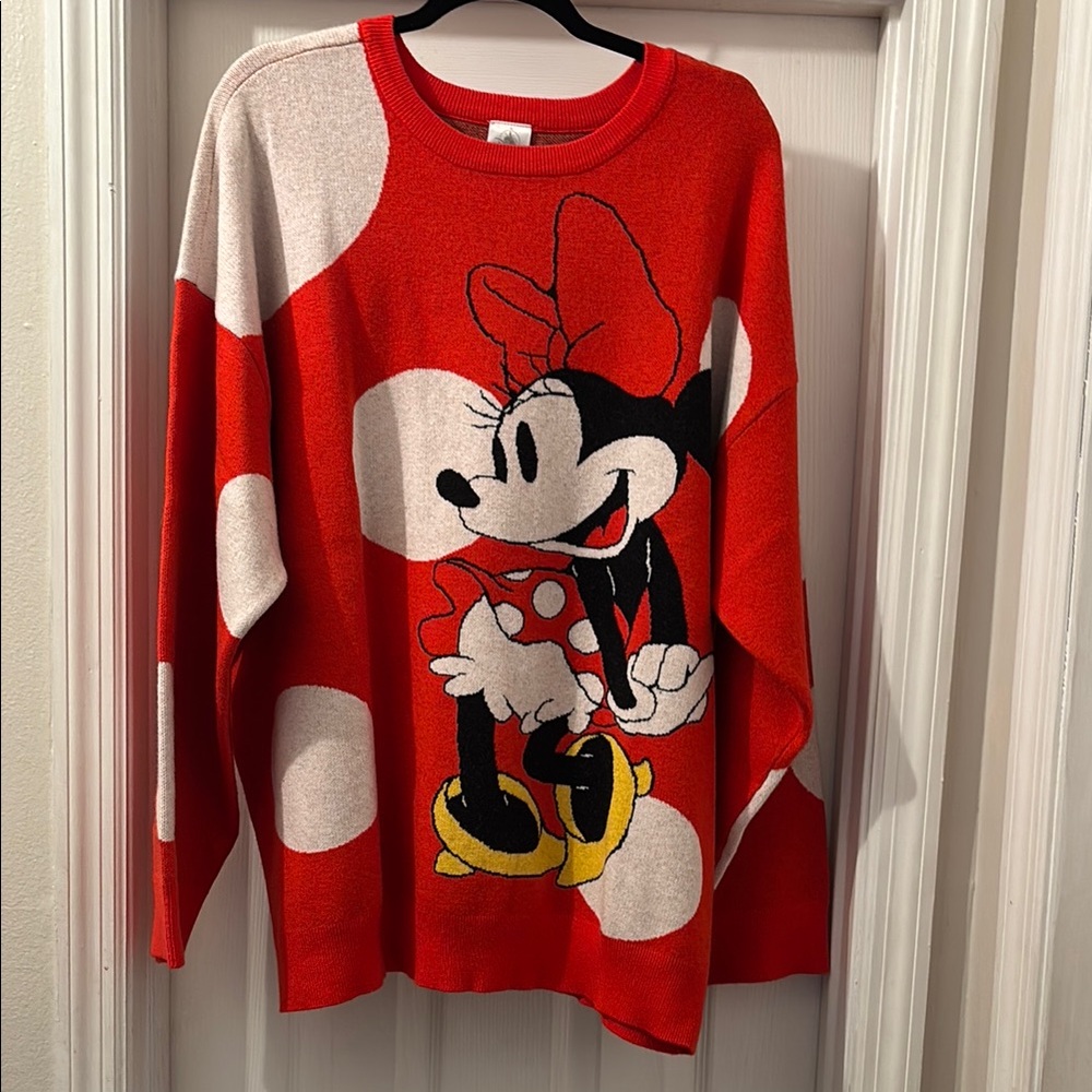 Disney Minnie Mouse Red and White Crew Neck Sweater